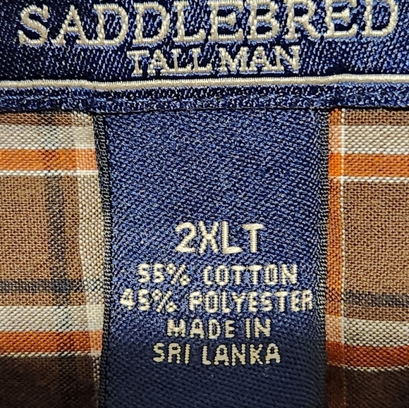 Saddlebred Tallman Men's Brown Plaid Long Sleeve Shirt 2XLT Vintage - Picture 10 of 10
